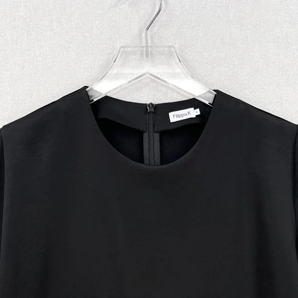 FILIPPA K Short Sleeve Satin Top Womens Small Black Round Neck Minimalist - Picture 3 of 15